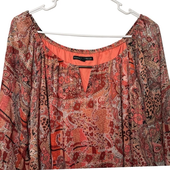 Sara Michelle Boho artsy paisley animal print leopard blouse women’s 2X - Picture 3 of 13